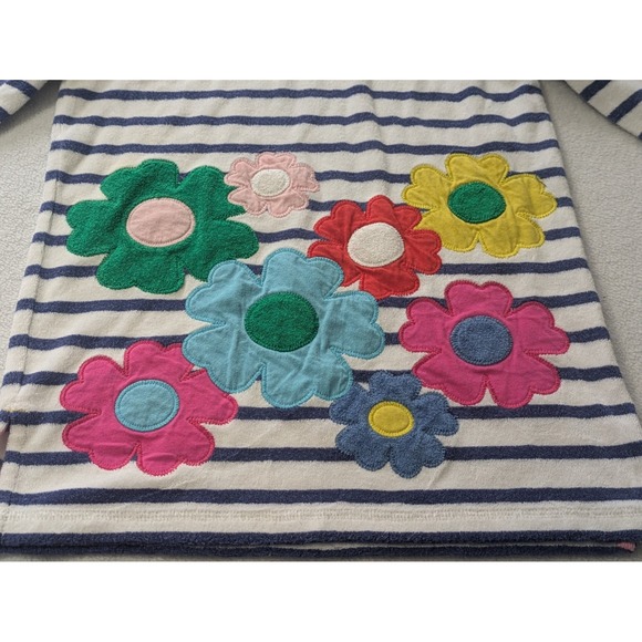 Mini Boden Hooded Terry Dress Blue Striped Floral 6-7Y Girls Cover-Up - Picture 2 of 10